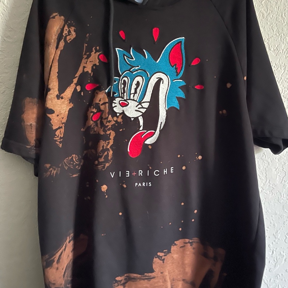 Black and Brown Cat Graphic Short-Sleeve Scoop hoodie